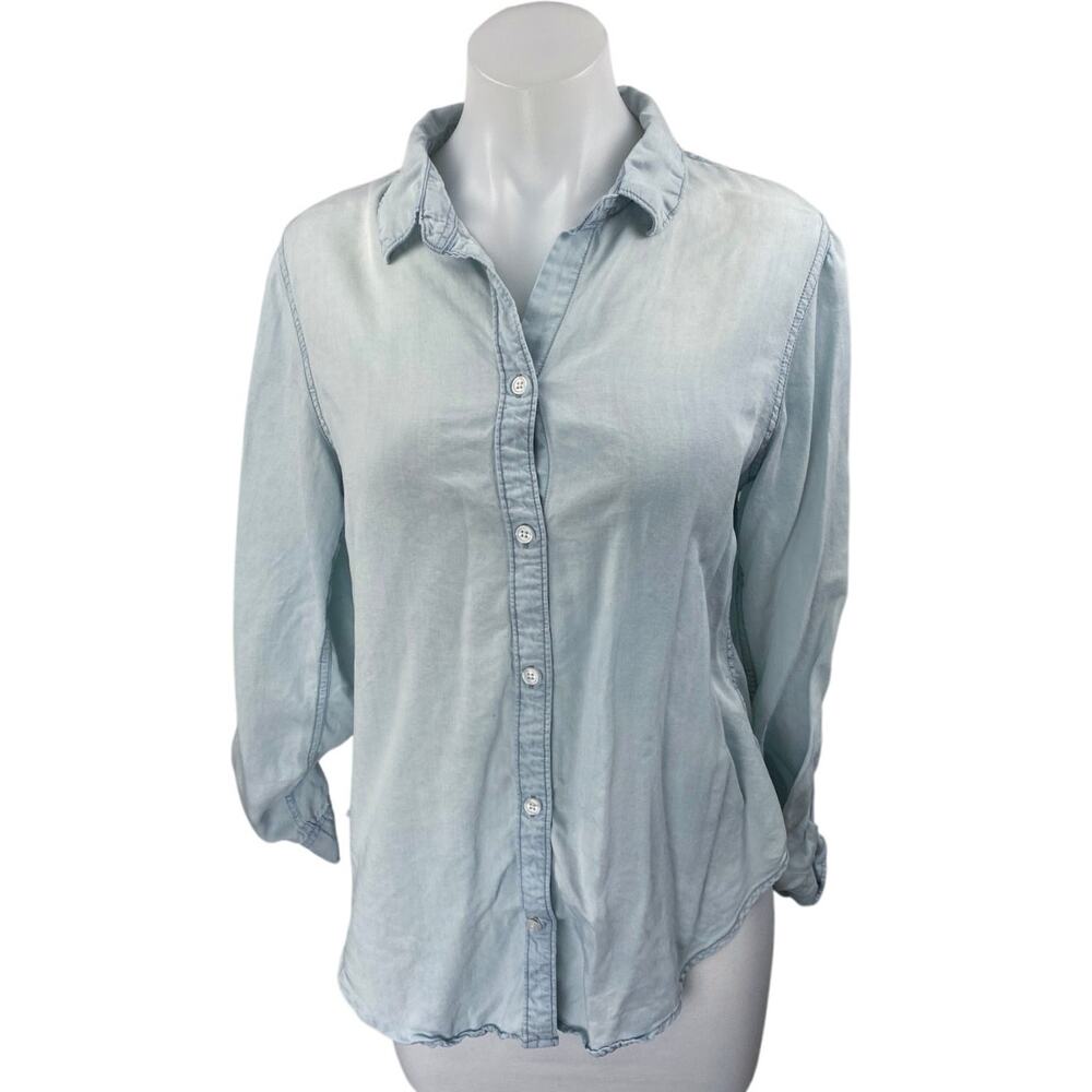 Tread & Supply Women's Blue Chambray Long Sleeve Button Down Denim Shirt Top S